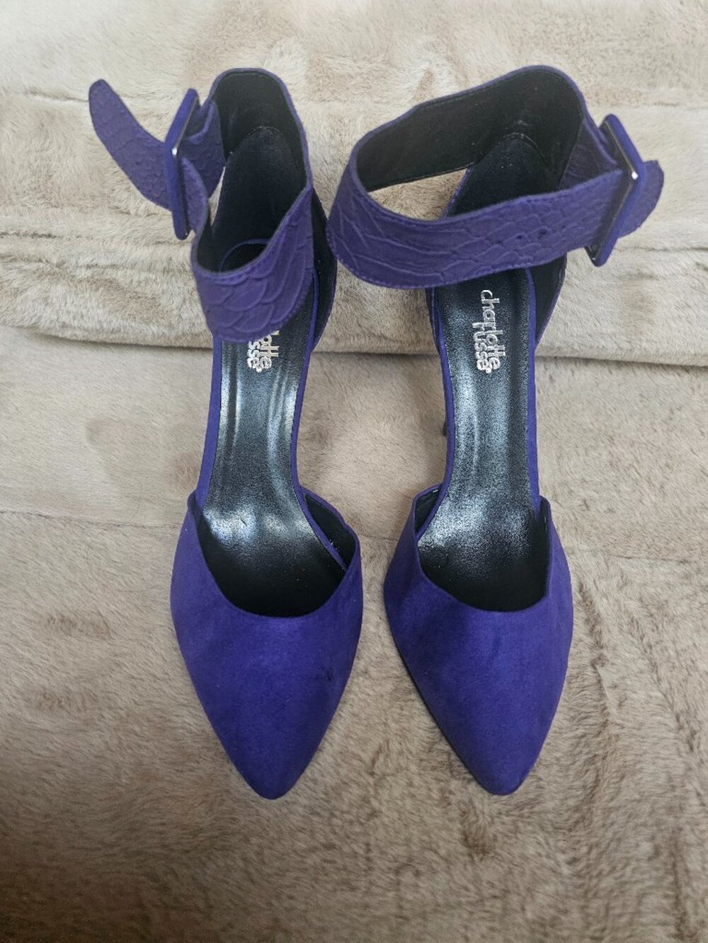 Charlotte Russe Purple Suede Pointed Toe Ankle Strap Heels Size 8